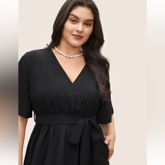 BloomChic Plus Size XL Solid Tie Surplice Ruffle High Low Dress us14-16 - Picture 4 of 8